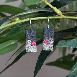 Black Red Gray Glitter Dangle Earrings